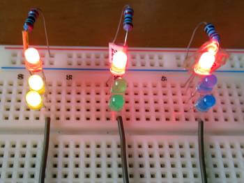 色の違うLEDの並列つなぎの例