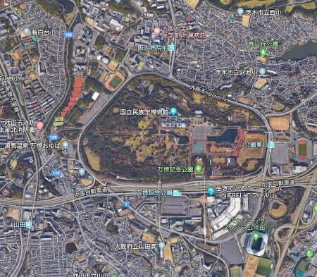 万博記念公園周辺 グーグルマップより