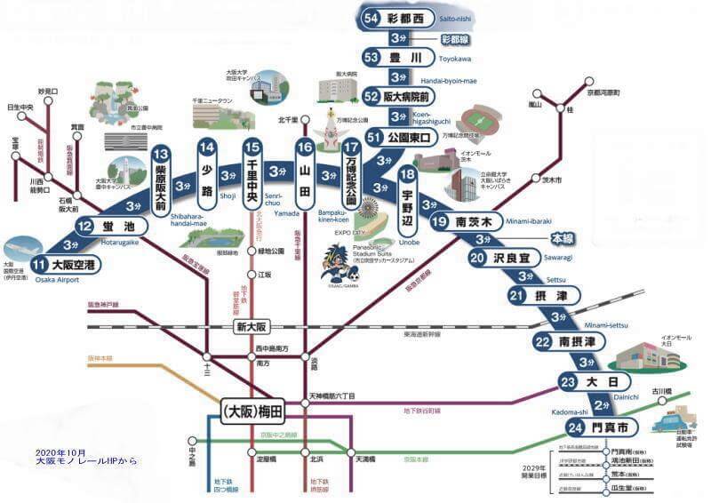 大阪モノレールのHPから 全駅