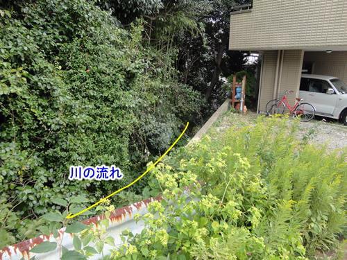 住宅の間に入る川