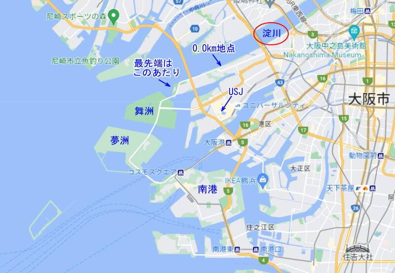 淀川河口付近　GoogleMap利用